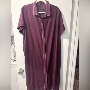 Wildfang The Empower Shirt Dress Piped Short Sleeve Button Burgundy Dress Sz XL